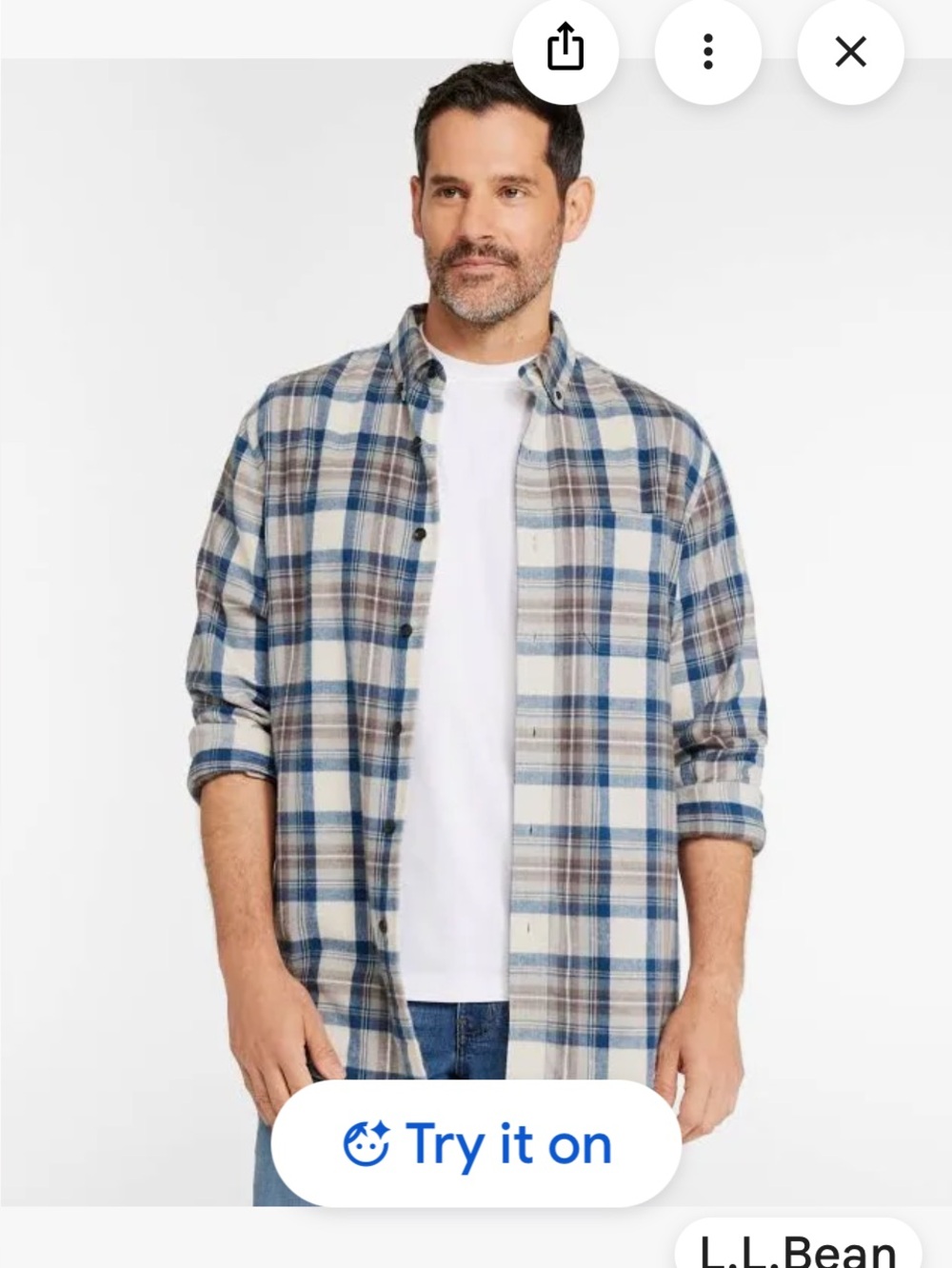 L.L.Bean Men’s XXL Classic Plaid Flannel Shirt Slightly Fitted Cotton Blue Cream